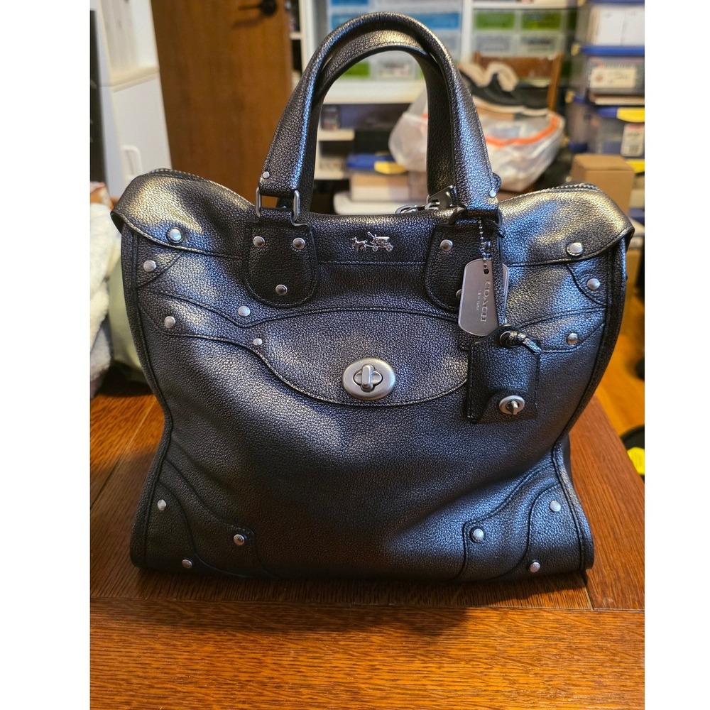Coach Rhyder 33 Large Gunmetal Metallic Leather Satchel Tote 33740